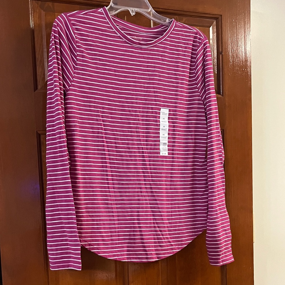 Sonoma Pink and White Striped Long Sleeve Tee